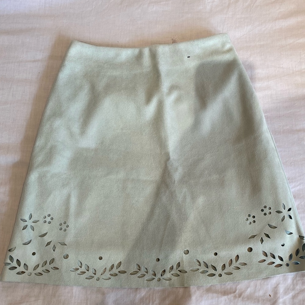 NEW**Blue Suede Skirt with Floral on Bottom*US 2